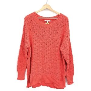 Seven 7 Hibiscus Coral Soft Chunky Loose Knit Coastal Sweater Size Medium NWT